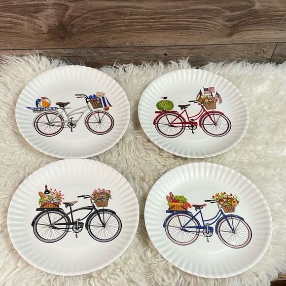 One Hundred 80 Degrees Bicycle 4 Melamine Paper Plate Look 9" Mary Lake Thompso - Picture 1 of 11